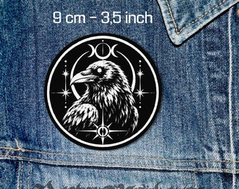 Goth Raven Circle Patch 9 cm Sew On Jacke Weste Flanell Biker Patch