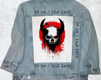 Demon Skull Canvas Back Patch | Sew-On Jacket Patch | 36x26x32 cm for Vests & Flannels