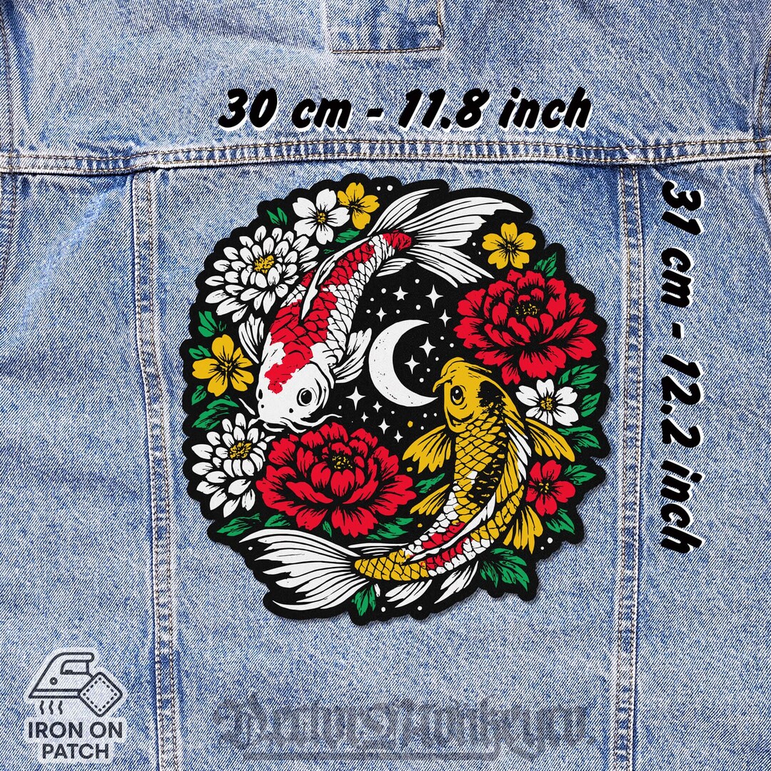 Koi Fish Canvas Back Patch – Iron on Jacket Patch, Vest, Flannel - Etsy