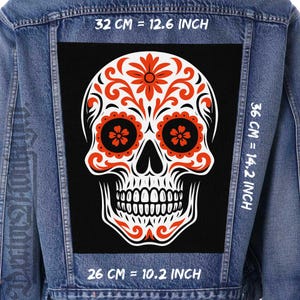 Sugar Skull Canvas Back Patch for Jackets, Vests & Flannels | Sew On Day of the Dead Design