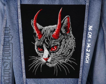 Devil Cat Canvas Backpatch, Gothic Demon Art
