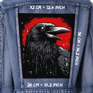 Gray raven,Back patch,Backpatch,Patch for Jacket,Vest,crow,animal,Corvus,Corbie,Shadow bird