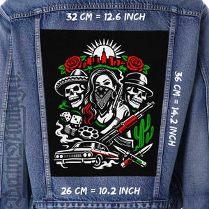 Naszywka z tyłu w stylu Chicano na kurtkę, kamizelka z czaszką i flanelową naszywką dla dziewczynki