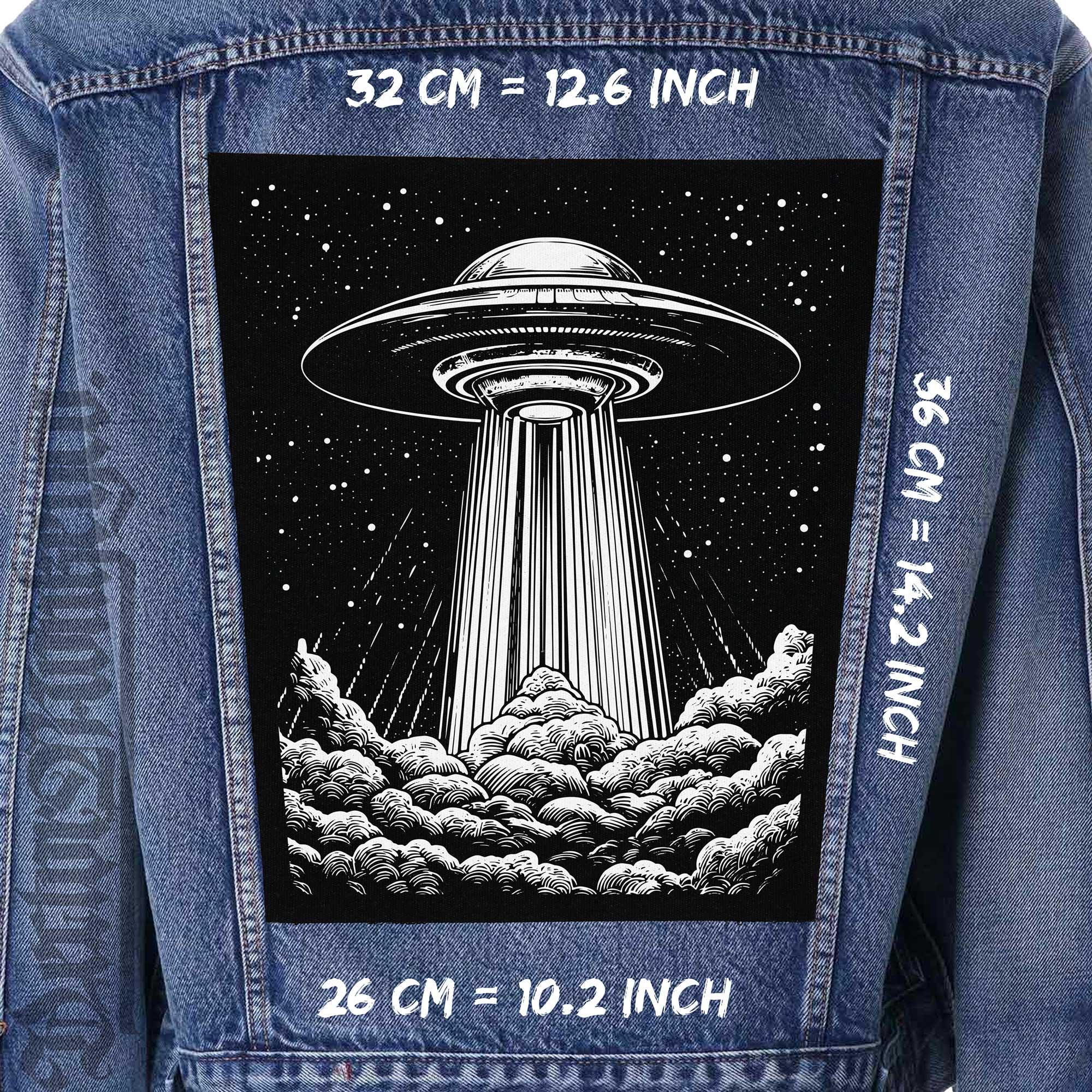 UFO Alien Spaceship Back Patch - Sew On Canvas for Jacket, Vest & Flannel - 36x26x32 cm