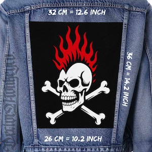 Punk Skull Canvas Back Patch: Sew-On Jacket Vest Applique (36x26x32 cm)