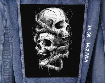 Gothic Skull-rugpatch – op canvas genaaid voor jas, hemd en flanel – 36 x 26 x 32 cm