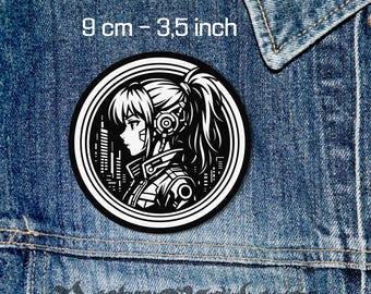 Cyberpunk Girl Patch: Sew-On Anime Techwear Badge
