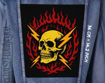 Skull Lightning Flame Back Patch for Jacket, Vest & Flannel
