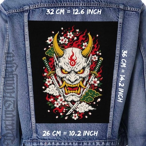 Oni Mask Japanese Canvas Back Patch Sew On Battle Jacket Vest Horror Flannel