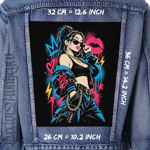 Écusson dos Punk Girl, grand écusson à coudre en toile pour veste ou gilet, 36 x 32 x 26 cm