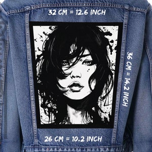 Girl Face Art Back Patch: Aufnäher für schwarze Canvas-Jackenweste