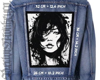 Arte de rosto de menina: remendo de colete de lona preta para costurar