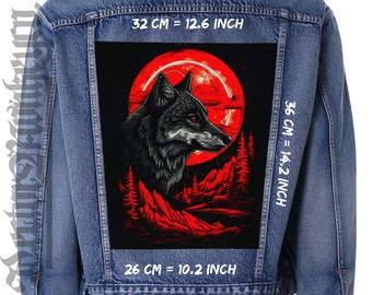Blood Moon Wolf Rückenaufnäher - Lebhaftes Canvas-Jacken-Westen-Panel