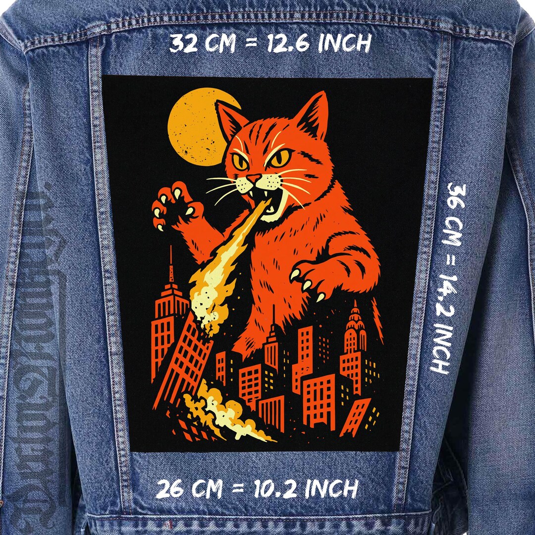 Catzilla Canvas Back Patch Fire Breathing Cat for Jacket, Vest ...