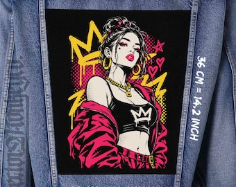 Punk Girl Rückenaufnäher, Aufnäher zum Aufnähen auf Canvas-Jacken und -Westen, 36 x 32 x 26 cm