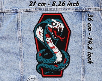 Snake Coffin Back Patch Iron On – Gothic Jacket Vest Flannel Patch