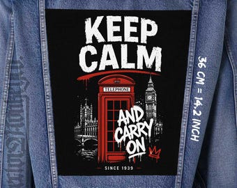 Naszywka Keep Calm London z tyłu – duża naszywka na kurtkę UK Ves