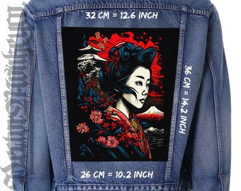 Geisha Japan,Back patch,Backpatch,Patch for Jacket,Vest,Fuji mountain,Cherry blossoms,Japanese landscape