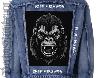 Gorilla head,Back patch,Backpatch,PatchforJacket,Vest,monkey,King Kong,Ape,Simian,Primate