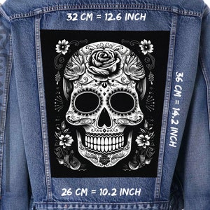 Parche trasero del Día de los Muertos para chaquetas, chalecos y camisas de franela, calavera de azúcar, auténtico mexicano