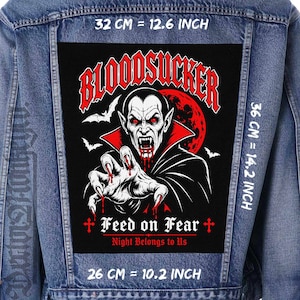 Parche de Drácula, vampiro, para coser en la espalda de una chaqueta o chaleco gótico de lona.