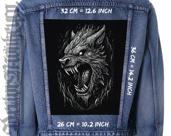 Parche trasero de Fenrir Wolf: mitología vikinga nórdica, parche de lona negra para chaqueta