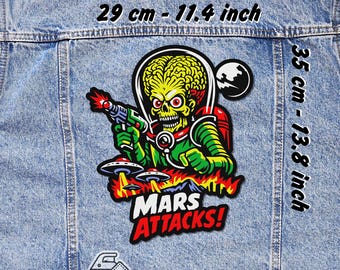 Toppa termoadesiva Retro Mars Attacks Alien per giacche, gilet e camicie di flanella