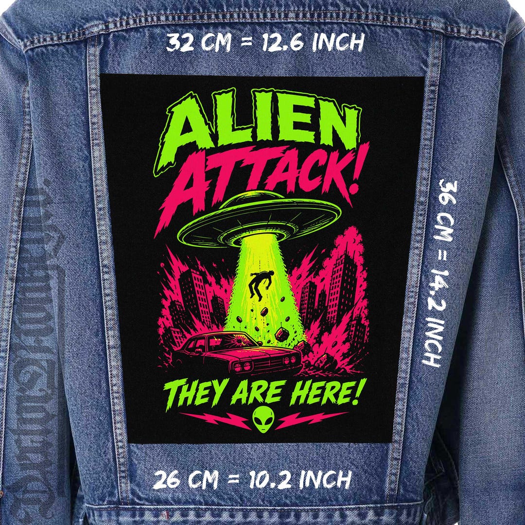 Alien Attack Back Patch Sew on Jacket Vest Flannel UFO Patch - Etsy