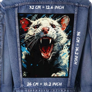 Angry Rat,Back patch,Backpatch,black canvas,Jacket patch,Frustrated Rodent,Furious Mouse,Irate Rat
