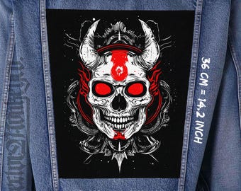 Demon Skull-canvas rugpatch met hoorns voor jas, hemd en flanel