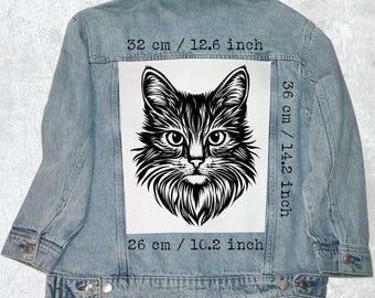 Fierce Cat Canvas Back Patch | Sew-On Jacket Patch | 36x26x32 cm for Vests & Flannels