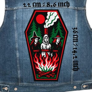 Witch Trial Coffin Back Patch: Burning Witches Canvas Sew-On (36x22 cm)