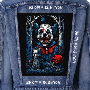 Zombie Dog Clown Back Patch - Horror Circus Terror, Vibrant Dark Art, Thick Canvas for Jacket or Ves