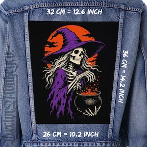 Skeleton Witch Back Patch | Large Sew On Canvas Jacket & Vest Patch