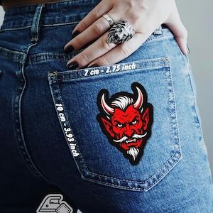 Devil Head Iron On Patch Cut Shape for Jeans Pocket Jacket Vest