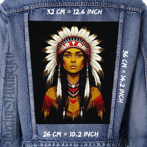 Native American Woman Back Patch 14x12.6in Sew On Canvas for Vest, Jacket and Flannel