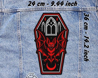 Gothic Bat Coffin Back Patch Iron On – Jacket Vest Flannel Patch