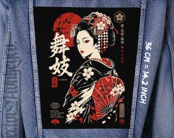 Japanese Maiko Geisha Back Patch for Jacket & Vest, Sew-On Canvas Backpatch