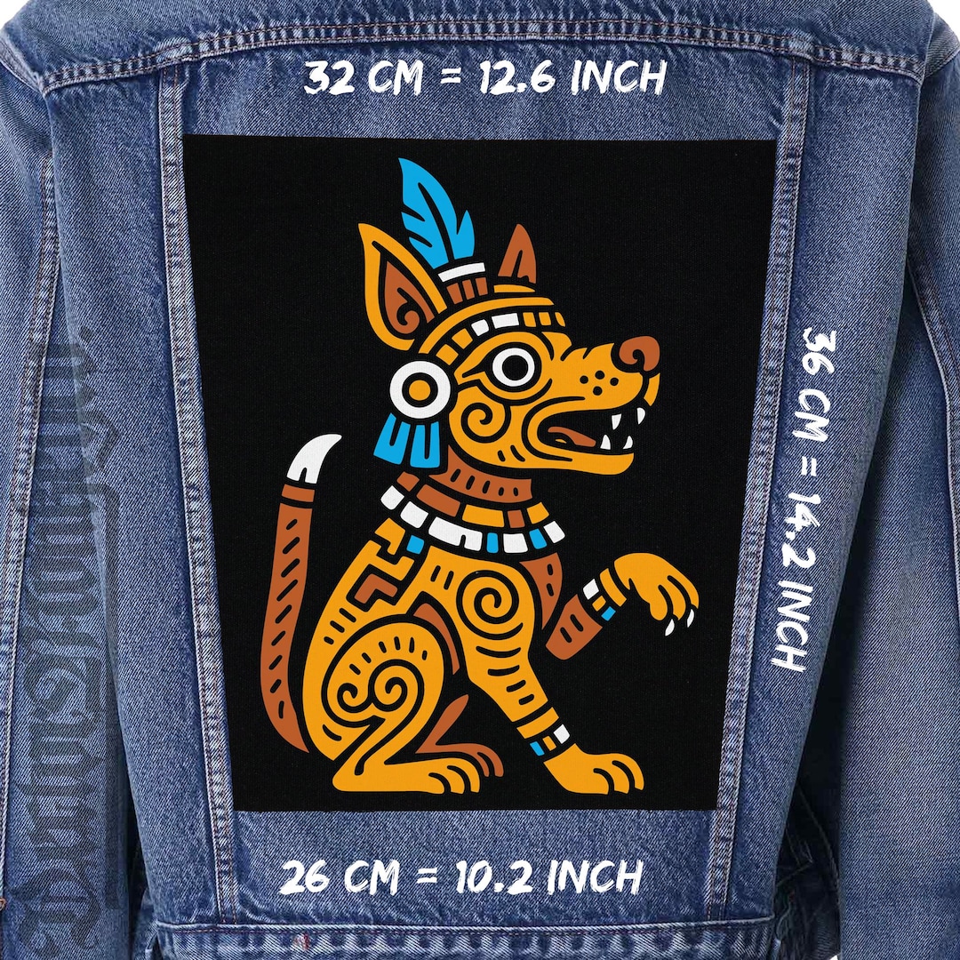 Aztec Coyote Back Patch Canvas Sew on | Mayan Wolf Jacket Vest Flannel ...