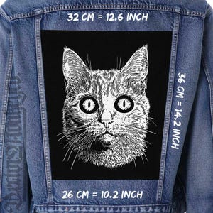 White Cat Canvas Back Patch for Jackets, Vests & Flannels | Sew-On 36x26x32 cm