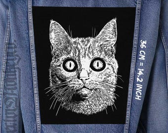 Weiße Katze Canvas Back Patch für Jacken, Westen & Waschlappen | Aufnäher 36x26x32 cm