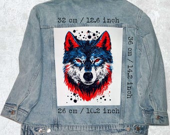 Parche trasero de lona de lobo para chaquetas y chalecos: arte urbano grande para coser