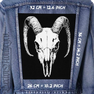 Goat Skull Canvas Back Patch for Jackets, Vests & Flannels | Sew-On 36x26x32 cm