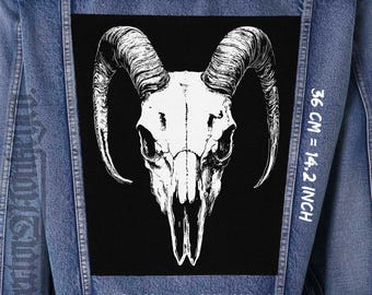 Geitenschedel canvas rugpatch voor jassen, hemden en washandjes | Aannaaibaar 36 x 26 x 32 cm