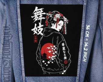 Japanese Geisha Back Patch for Jacket, Vest & Flannel, Sew-On Canvas Backpatch
