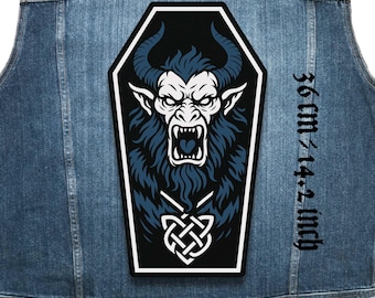 Toppa posteriore a forma di bara di bestia demoniaca da cucire su giacca, gilet, flanella, punk, horror, metal