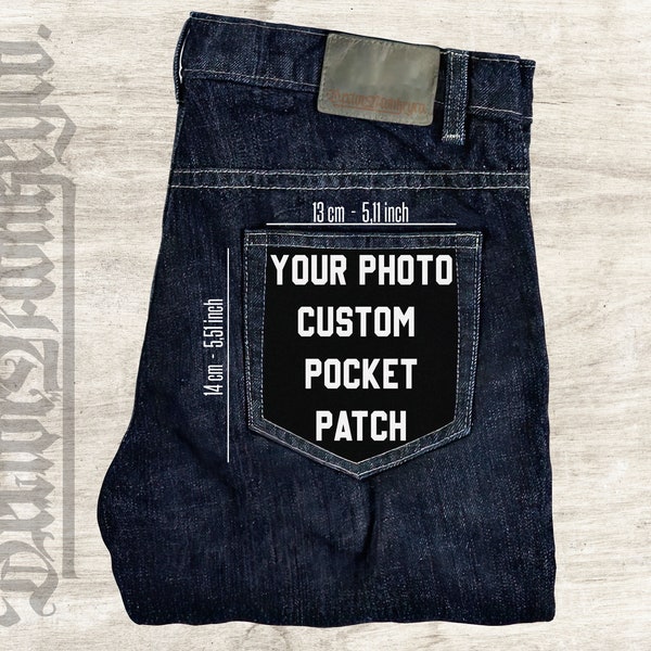 Custom Pocket patch,Denim jeans,Cotton canvas,Patch for jeans,Sew On,Your Picture,Outfit,Unisex