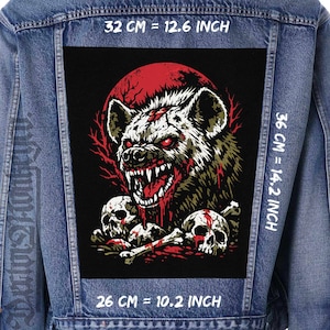 Vild Hyena Skull Rygglapp Sy-på Jacka Väst Flanell Horror Punk