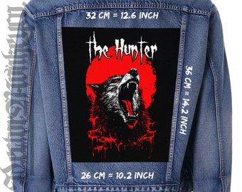 Crimson Luna Howler Back Patch - The Hunter Wolf Design