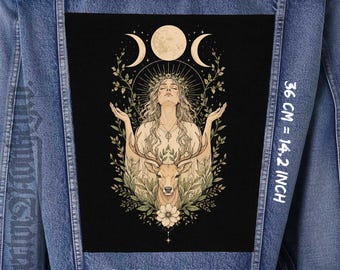Mond Göttin Hirsch Zurück Patch Sew On für Jacke Weste Flanell